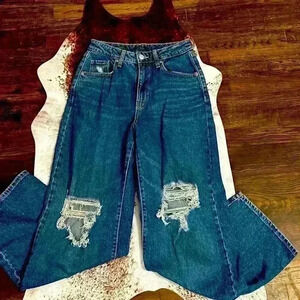 Wild Fable Blue Distressed Flare Jeans